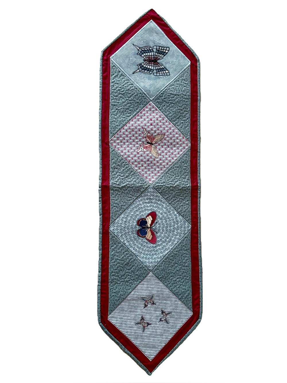 Handmade Quilted Butterfly Table Runner Patchwork Free Motion Stitching EUC
